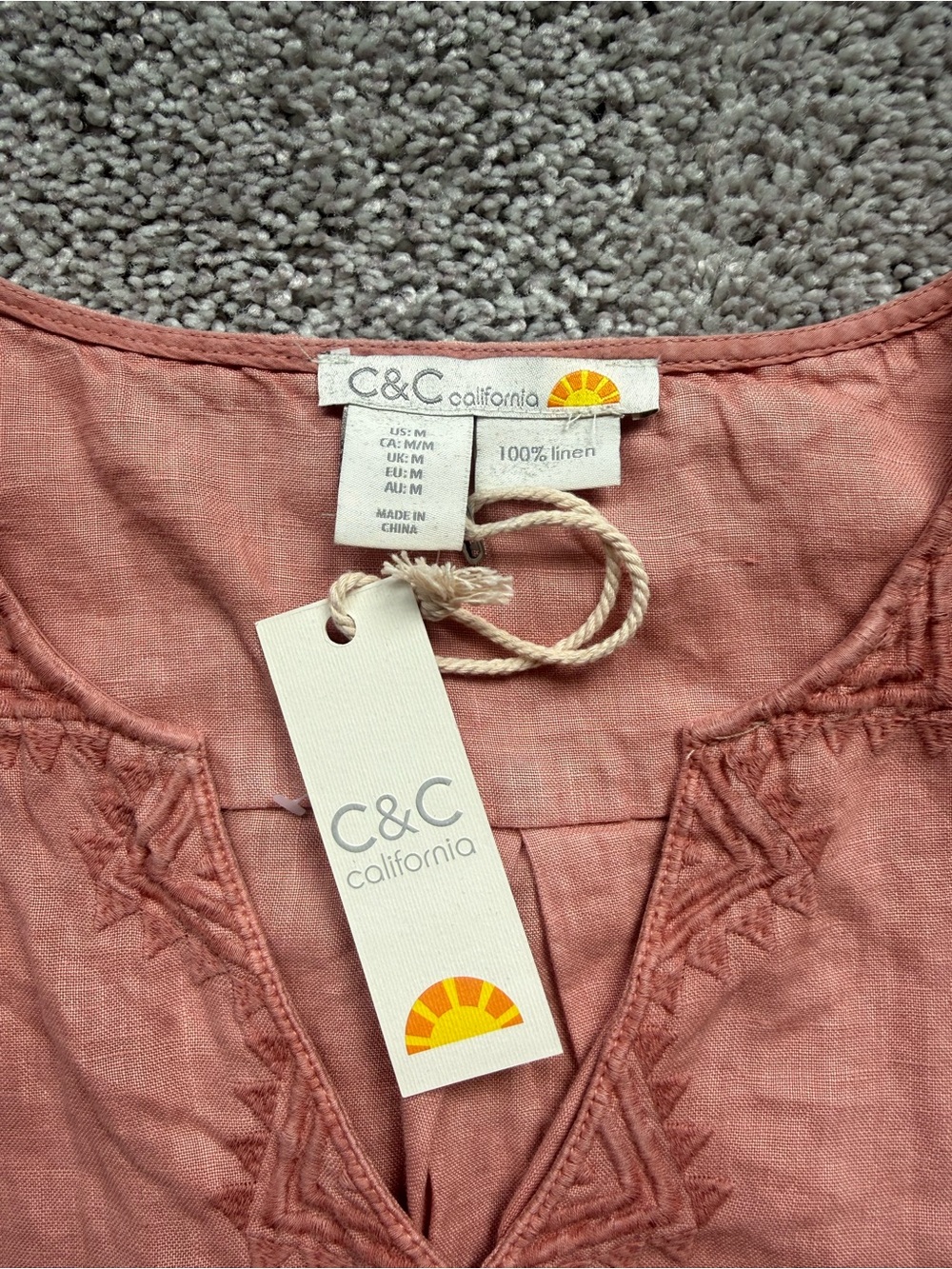Boho Embroidered Sleeveless Linen Dress - Dusty Rose - Picture 3 of 5